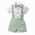 thumbnail image 3 of HCNTES Toddler Kids Boy Shorts Clothing Set Baby Boy Dress Clothes Baby Boys Formal Suit Set Short Sleeve Romper Suspenders Shorts Pants Bowtie Wedding Tuxedo Outfits, 3 of 6