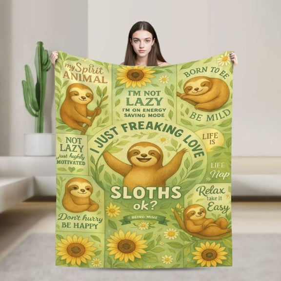 Sloth Blanket , Throw Blanket for Sloth Lovers Gifts for Women, Birthday Decorations for Home & Travel 50x40