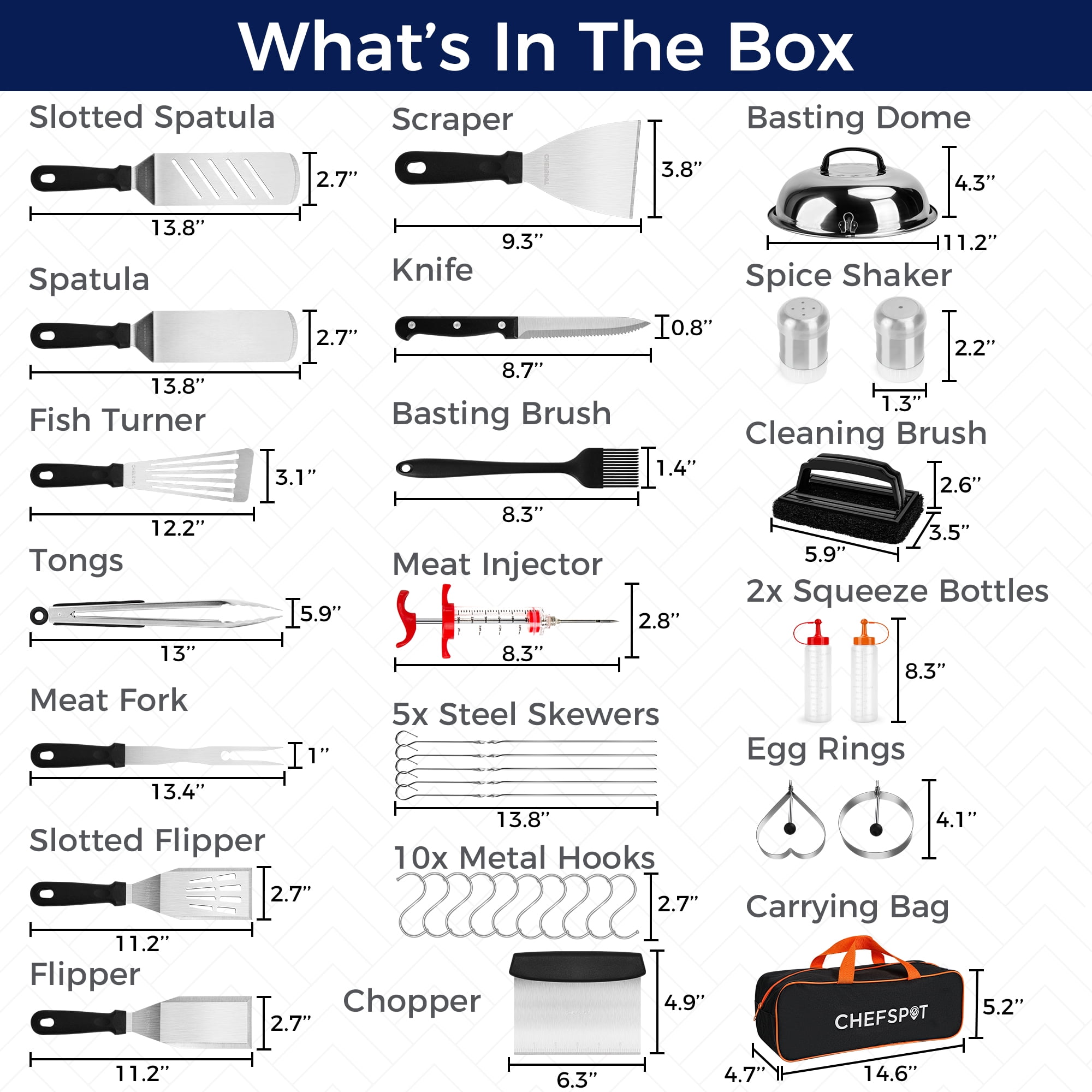 CHEFSPOT Stainless Steel Griddle Accessories for Blackstone, BBQ Spatula Set, 36-Piece