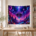 thumbnail image 4 of Floating Palace Above Blue River and Mushrooms, Mystical Psychedelic for Fantasy Fans, Alien World Decor, Housewarming Gift, Tapestry Wall Hanging for Bedroom, Studio and Dorm, 4 of 5