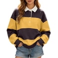thumbnail image 2 of EliteGoogv Womens Polo Shirts Striped Long Sleeve Pullover Sweatshirts For Women Casual Sporty Tops Yellow 3XL, 2 of 4