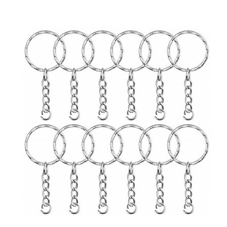 WORGEOUS 50 Pcs Metal Split Key Chain Twisted Round Keychain with Chain and Hanging Ring (White K Pattern)