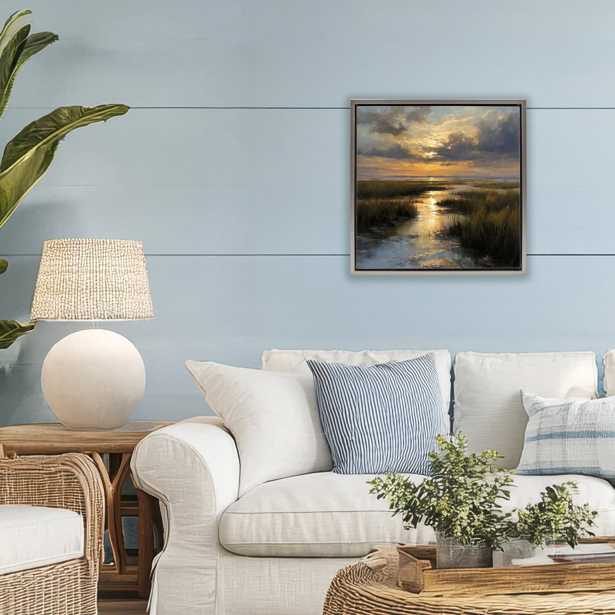Stupell Industries Sunset Over Marshland Gray Framed Floater Canvas Wall Art, design by Petal Prints Design
