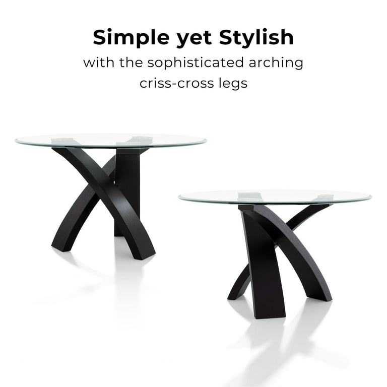 Furniture of america evans round glass dining table discount