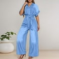 thumbnail image 2 of sususu Womens Jumpsuit V Neck Denim Fabric Belted High Waist Playsuit Casual One Piece Outfits Wide Leg Romper with Pockets ,BU2,XXL, 2 of 5