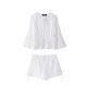 thumbnail image 2 of HH TRAF Conjunto de 2 piezas de verano para mujer, camisa ajustada lisa de manga larga bordada con cuello redondo y parte superior con cordones + pantalones cortos elegantes de diseño hueco para mujer, 2 of 5