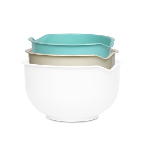 Mixing bowl without bpa nesting plastic mixing bowl set, thickened with pour spout non-slip salad plastic preparation bowl for kitchen baking cooking mixing pasta multifunctional colorful bowl