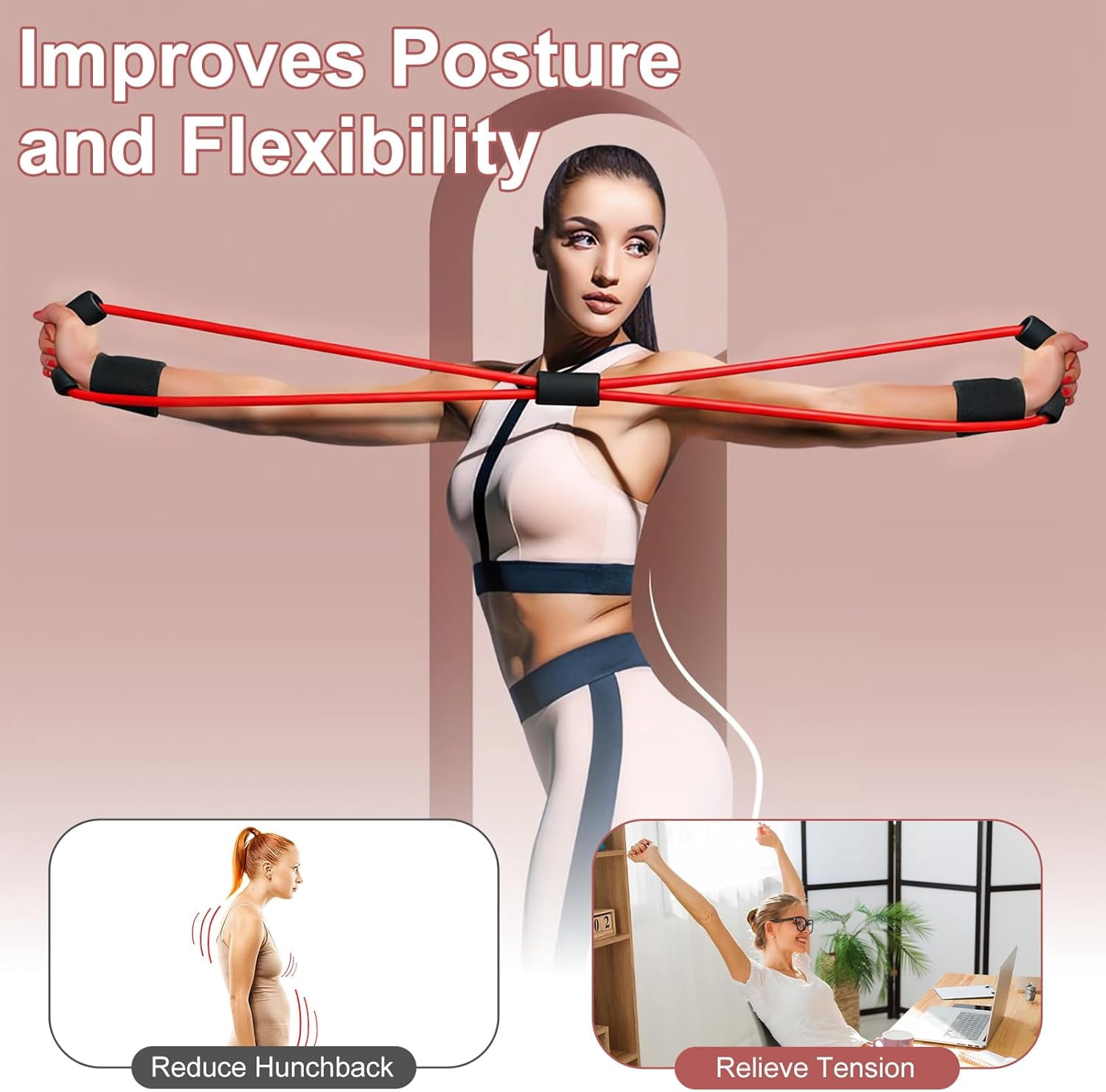 JJEAN-Figure 8 Resistance Bands with Foam Handles, 3 Pack Fitness Exercise Bands Set for Women, Strength Training Bands for Arm, Shoulder, Leg, Pilates, Yoga, Home Gym Workouts