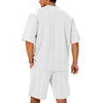 thumbnail image 4 of FRSASU Men's Casual Jacquard Knit Short Sleeve T Shirts and Shorts Summer Beach Vacation 2 Piece Outfit Lounge Workout Sets White, 4 of 6