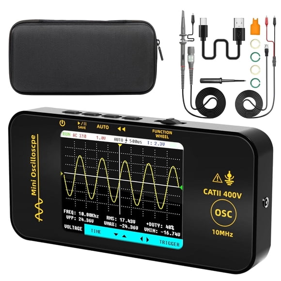 BSIDE OT3 High-End Handheld Digital Oscilloscope with Oscilloscope Probe, 3.2" TFT Color Screen, 10MHz Bandwidth, 48MSa/s Sampling Rate, Auto/Analog/Single Trigger Functions, Rechargeable 1200mAh