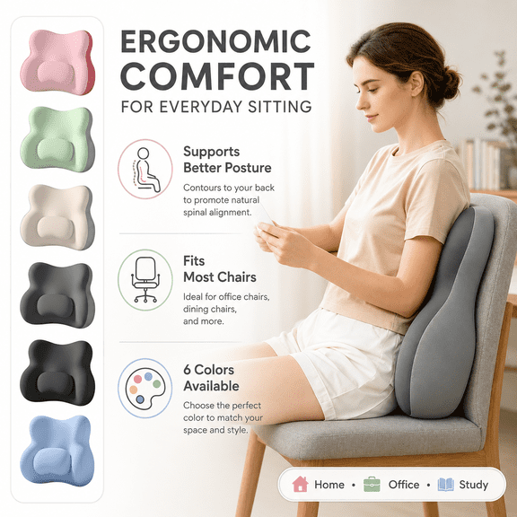 Lumbar Support Pillow and Seat Cushion Combo, Ergonomic Foam Backrest for Office Chair, Home Office, Car Seat, Long Sitting, Reading and Everyday Seating Comfort and Support, Green