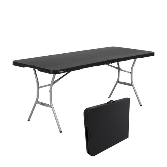 Lifetime 6 Foot Rectangle Fold-In-Half Table, Indoor/Outdoor, Light Commercial Grade, Black (80788)