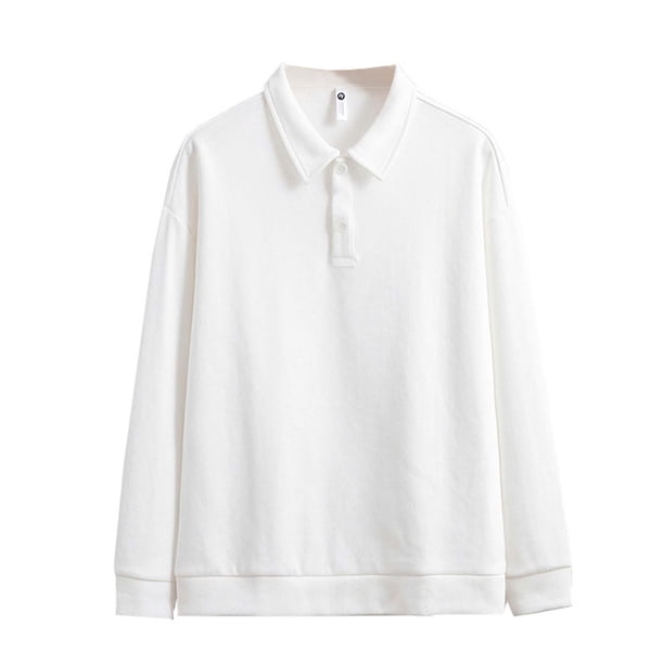 Blusa y camisa de manga larga con cuello vuelto para hombre, color liso, informal, holgada, con medio botón, manga larga, cuello vuelto, blusas de poliéster para hombre