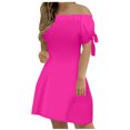 thumbnail image 2 of LOVZFMLL Women Fashion Summer SexyOff-The-Shoulder Short Sleeve Solid Pockets Dress Hot Pink M, 2 of 6