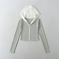 thumbnail image 3 of Fiaer Womens Cropped Hoodies Stripe Long Sleeve Slim Fit Hooded Sweatshirts V Neck Casual Trendy Full Zip up Tops with Pocket White S, 3 of 3