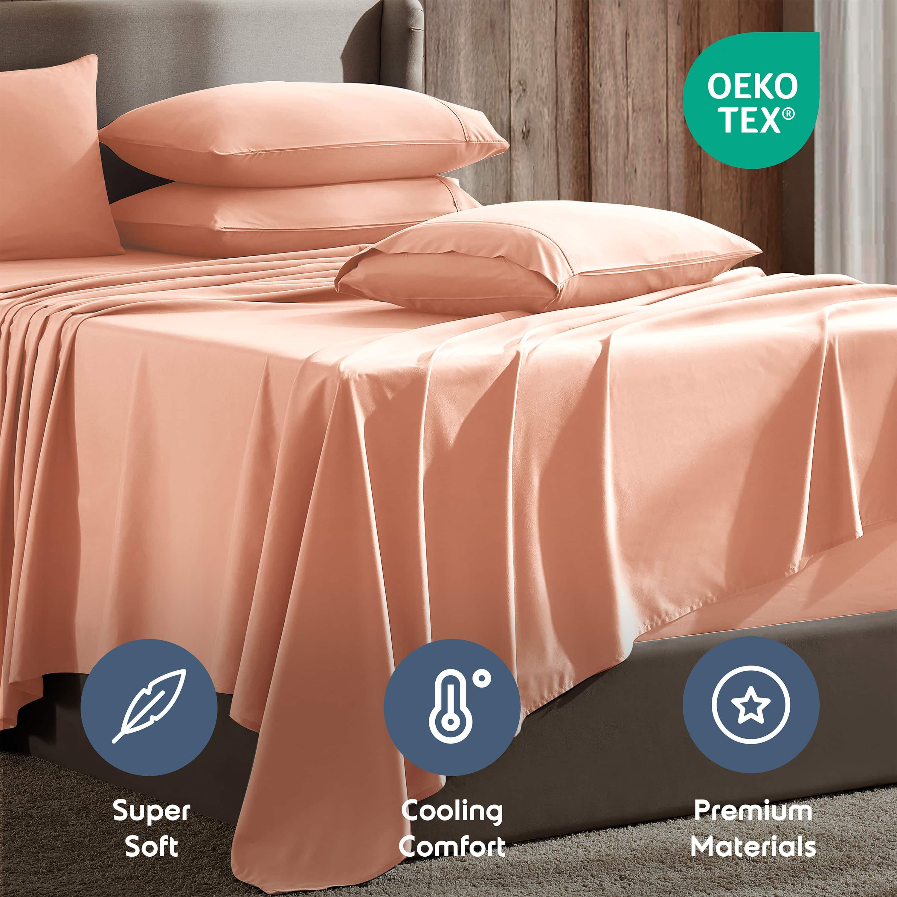 LammaLoe Extra Deep Pocket Queen Sheets set, Fits 18"-24" Mattress, 6 Piece Soft Microfiber Bed Sheet Sets, Peach