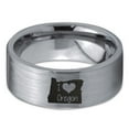 thumbnail image 2 of Tungsten Oregon The Beaver State Love Heart Band Ring 8mm Men Women Comfort Fit Gray Flat Cut Brushed Polished, 2 of 4
