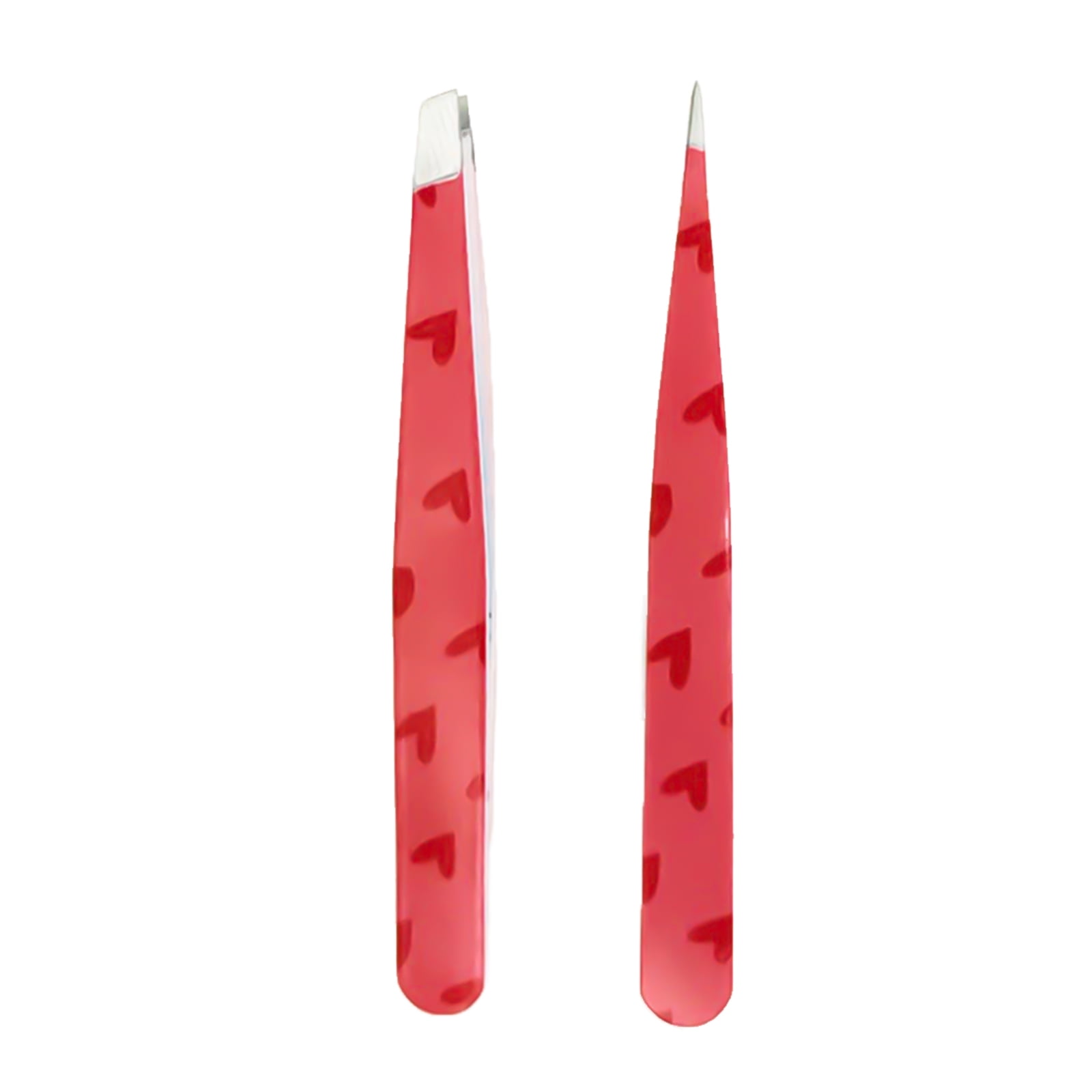 OH Fashion Hearts Style Set of Slant and Point Tip Tweezers Kit, 2 Pieces Eyebrow Kit