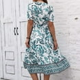 thumbnail image 4 of QUNYINEY Puff Short Sleeve Womens Summer Dresses Floral Casual A-Line Dress Flowy V Neck Empire Waist Maxi Sundress, 4 of 5