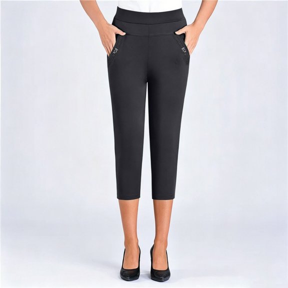 Drovellove Women's Plus Size Casual Loose Fit Straight Leg Capris with Pockets - Cotton Blend Ankle Length Pants for Spring, Summer, and Daily Wear