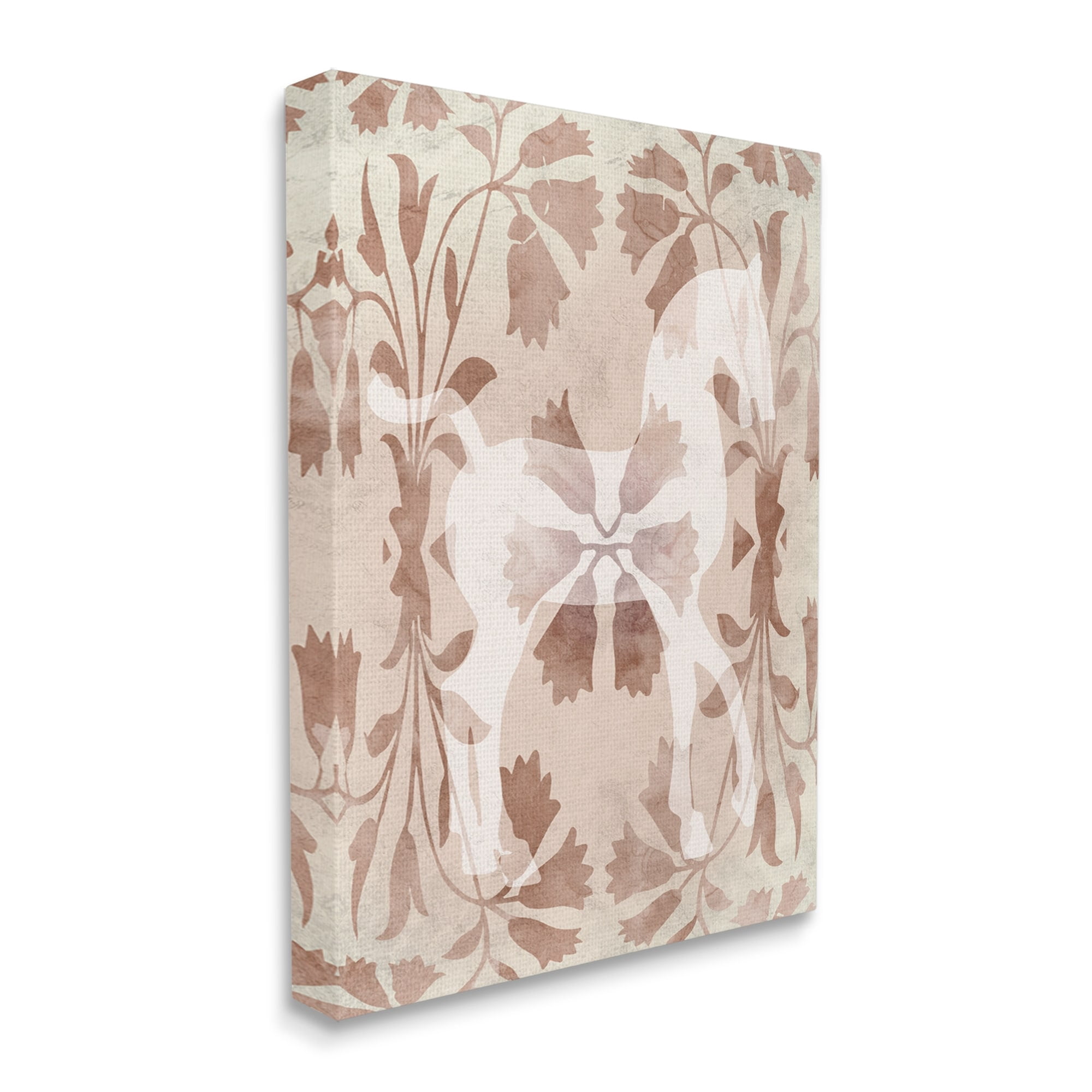 Stupell Industries Beige Flower Pattern Horse Animals & Insects Painting Gallery Wrapped Canvas Print Wall Art