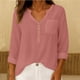 thumbnail image 1 of TaTaai 2026 Spring Womens V Neck Button Front Tee 3/4 Sleeve Loose Blouse Casual Solid Color Fashion Top Linen Texture Polyester Daily Shirt Gift, 1 of 9