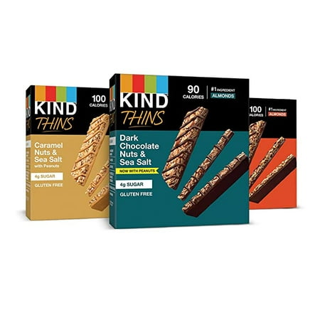 KIND Thin Bars Variety Pack Gluten Free 100 Calorie 30 Count Contains Peanuts