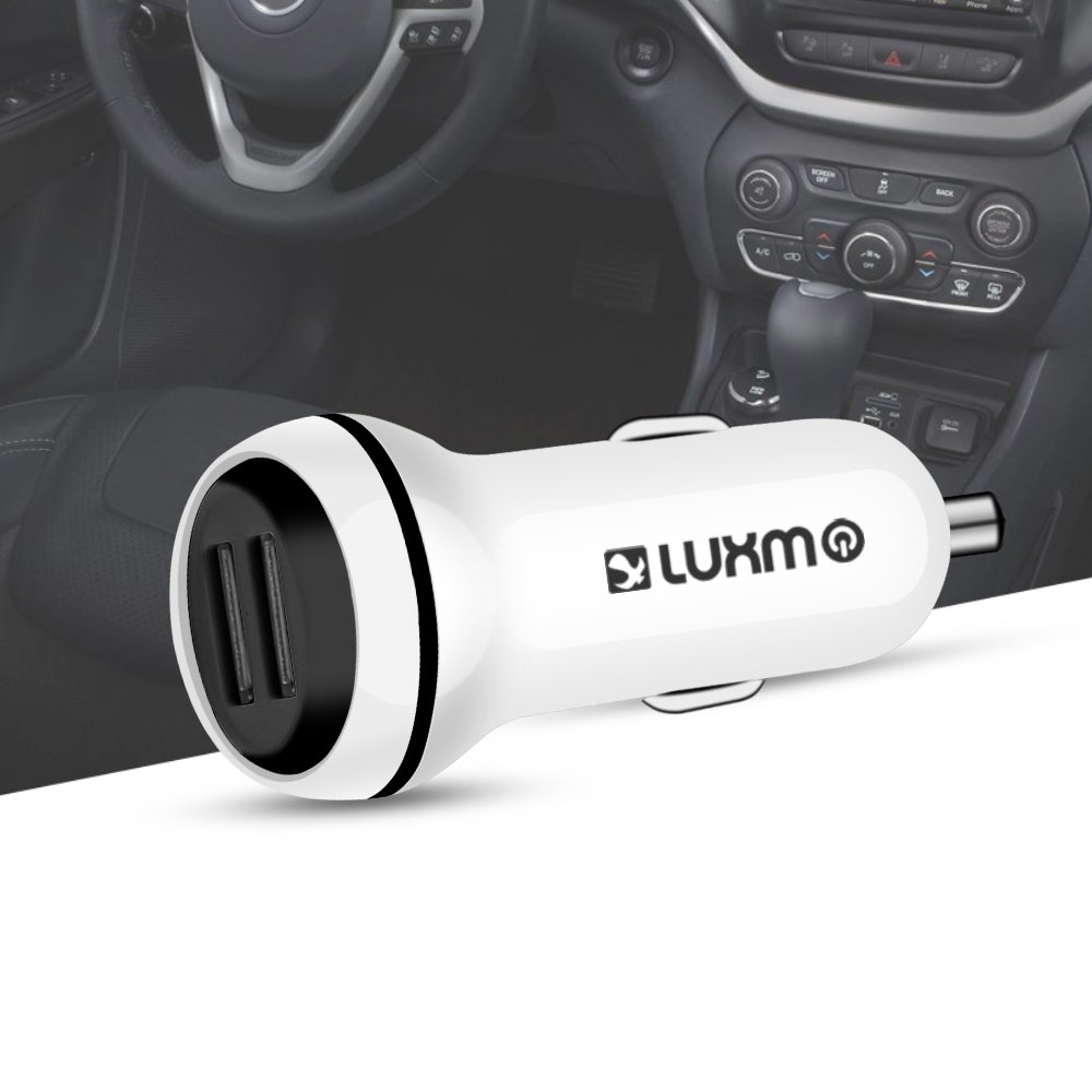Luxmo 1 Universal Dual Usb 2.1a Car Charger With Smart Charge Ic Led Indicator - White - image 3 of 3