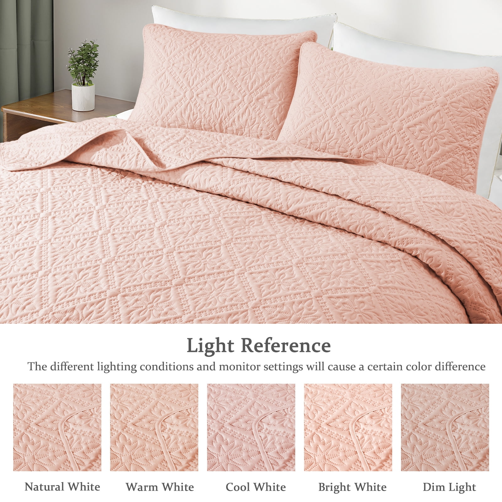 Exclusivo Mezcla King Quilt Bedding Set, Lightweight Soft Bedspreads Coverlets with 2 Pillow Shams, Modern Blush Pink Oversized Quilts King Size for All Seasons