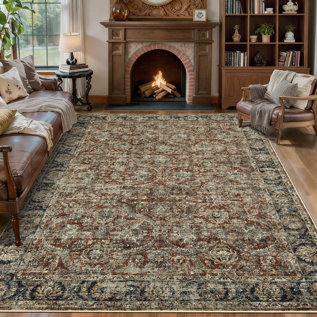 Hasoo Grand Tapis Moderne 8 Pieds x 10 Pieds pour Salle à Manger, Motif Floral, Polyester Doux, Tapis Intérieur, Rouge