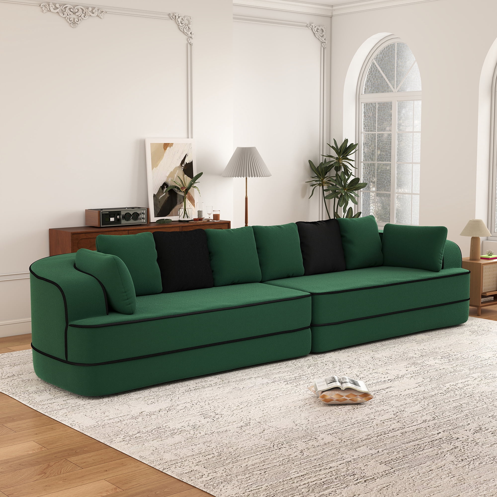 Aukfa 135" 4-Seater Modular Sofa for Living Room, 29" Deep Seat, Plush Teddy Velvet, Green
