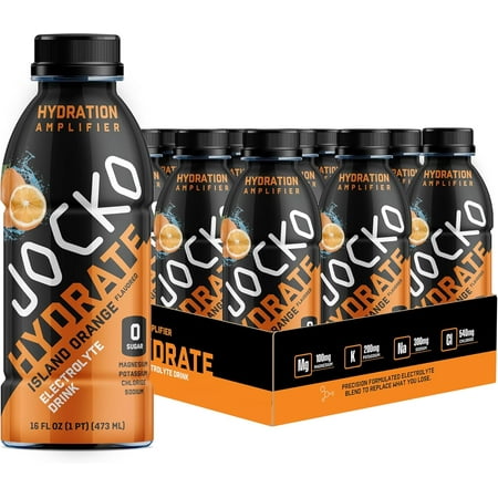 Jocko Fuel Hydrate Electrolyte Drinks - Sports Drink Hydration, Island Orange 16 Oz (12 Pack)