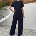 thumbnail image 4 of WTOBBY Women's Asymmetrical Casual Two-Piece Set, Loose Short Sleeve Round Neck Top & Irregular Hem Pants, Unique Street Style,Dark Blue L, 4 of 5