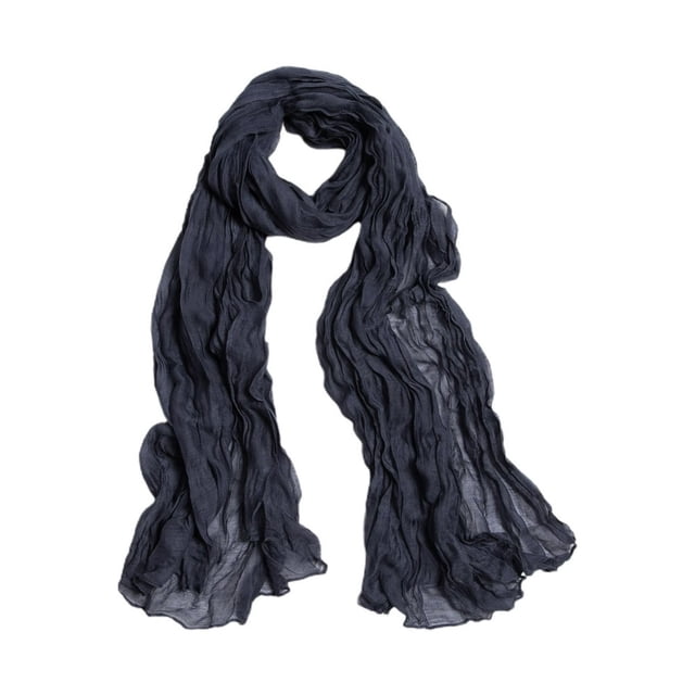 Women Scarf Solid Color Long Wide Crumple Thin Decorative Soft Perspective Wrinkled Scarf Clothes Accessory