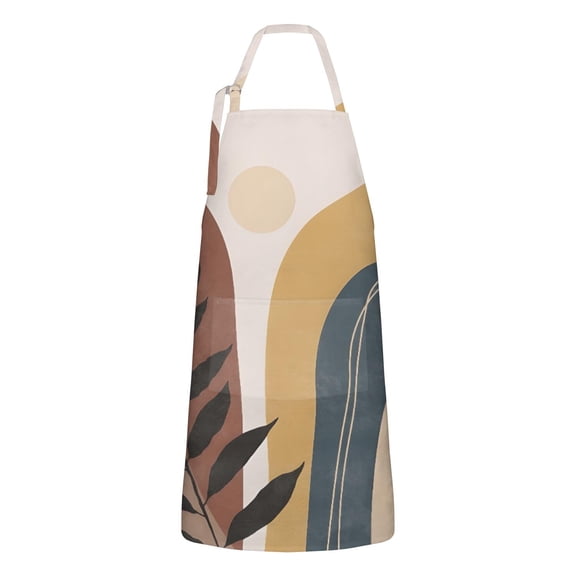 Brown Boho Geometric and Plant Pattern Apron-Garden Aprons for Women with Pockets-Cotton Linen Waterproof Kitchen Cooking Gardening Aprons Adjustable for Kitchen,Cooking,BBQ and Salon 33x27 Inch