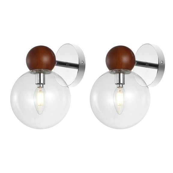 SAFAVIEH Rio LED Dark Walnut Metal Wall Sconce with Clear Shade, Set of 2