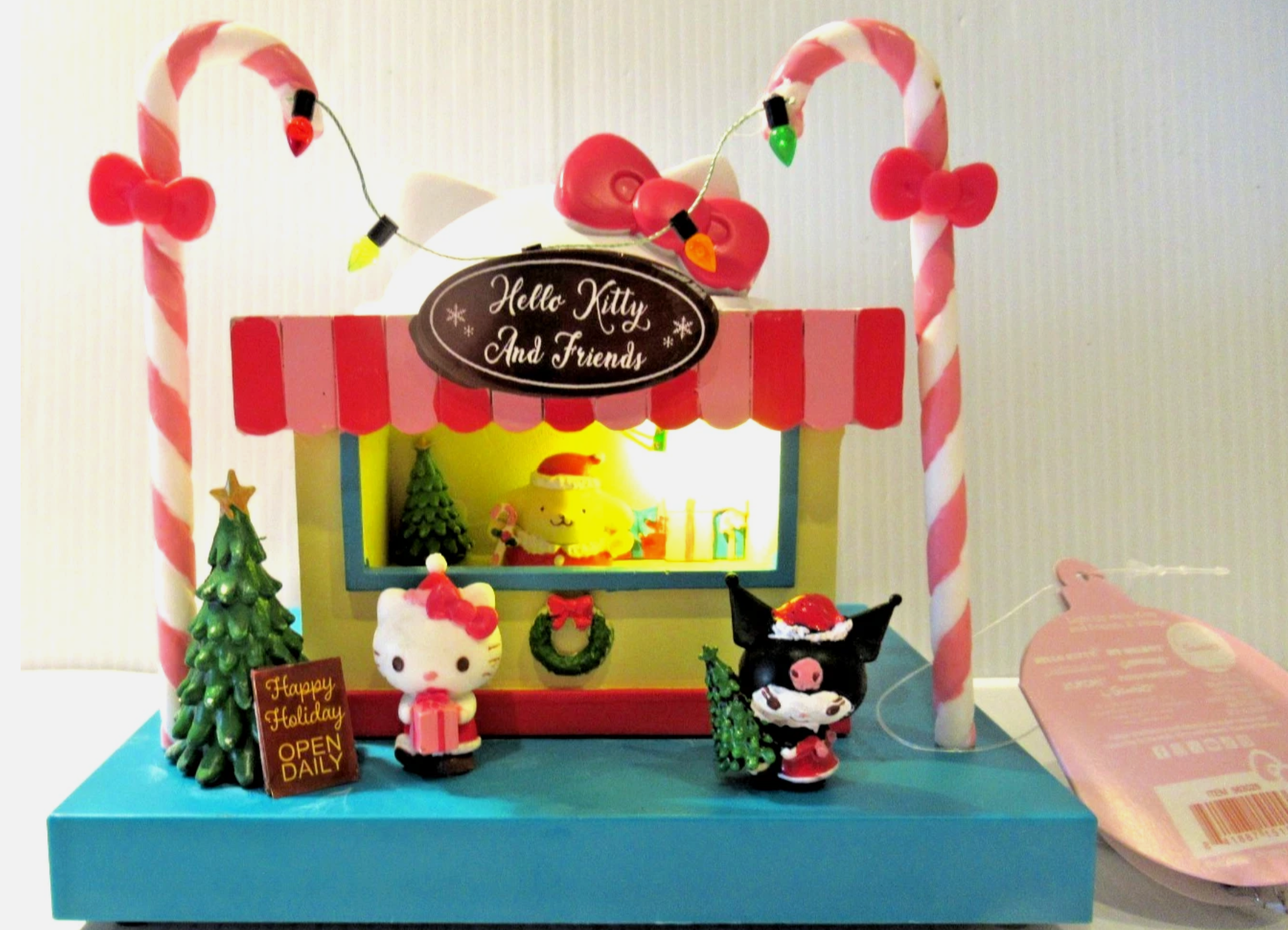 Hello Kitty & Friends Holiday Candy Shop Light-Up Display Décor – Christmas Candy Cane Booth with Lights & Characters