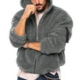 thumbnail image 2 of CHEEREAM Mens Fuzzy Sherpa Jacket Hooded Fleece Cardigans Coats Long Sleeve Full Zip Hoodies Thermal Coat Outwear with Pockets Dark Gray M, 2 of 6