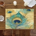 thumbnail image 4 of Watercolor Peacock Feathers on Vintage Placemats Set of 4,Wipeable Washable Table Mats for Dining Tables, Abstract Feather Place Mats for Kitchen Event Party Tabletop Decor, 4 of 9