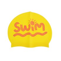 Unique Bargains 1 Pc Silicone Letter Print Swim Cap Yellow