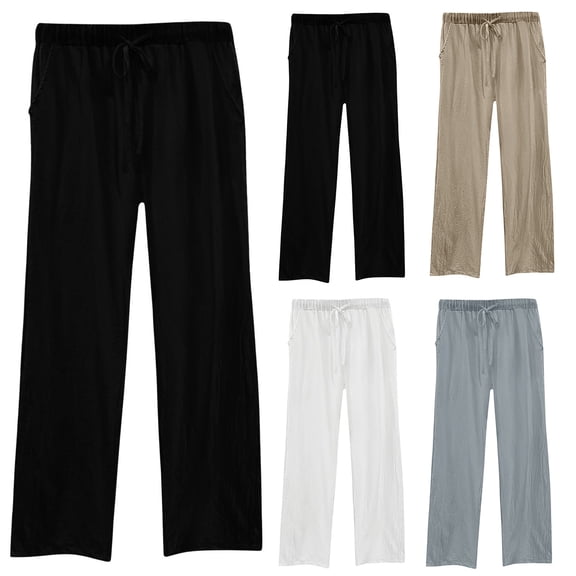 Women's Soft Fabric Linen Style Drawstring Wide Leg Pants, Loose Casual Straight Leg Pants, Tummy Control Flattering Fit, For Office Work Summer Beach Vacation | TruBelle,Black L