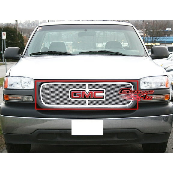 APS Compatible with GMC Sierra 1500HD 2500HD 3500 2001-2002 & Yukon XL 00-06 with Logo Show Main Upper Stainless Steel Chrome Mesh Grille Insert G75703T