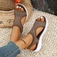 thumbnail image 3 of Rokment Women's Sparkly Rhinestones Comfortable Walking Sandals Slip on Air Cushion Arch Support Wedge Slingback Open Toe Platform Summer Shoes Breathable Beach Footwear Brown Size 9.5, 3 of 6