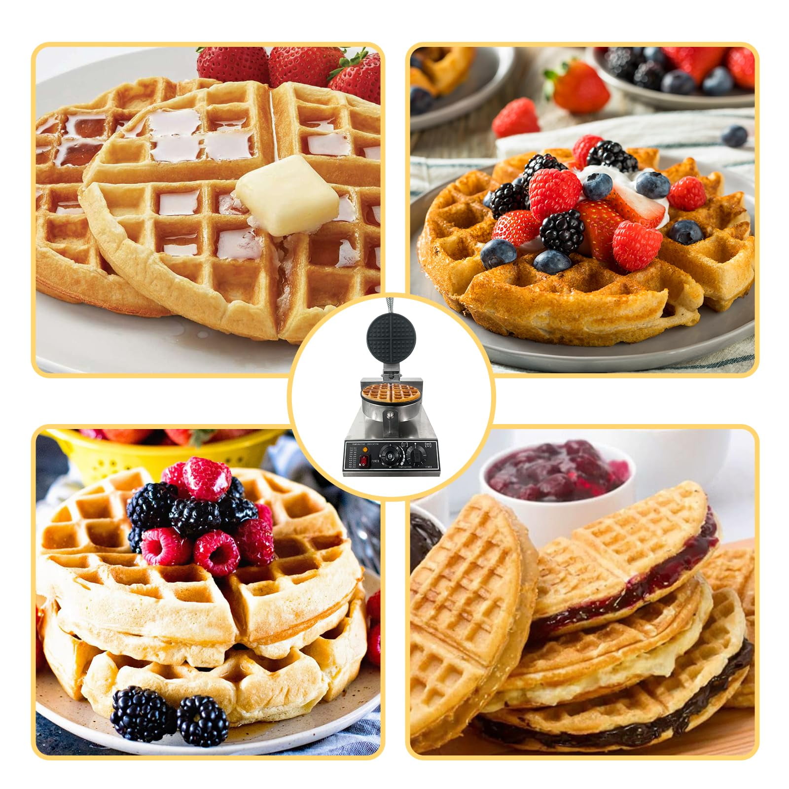 Commercial Waffle Maker Machine, 110V 1200 W Stainless Steel Nonstick Waffle Maker for Home and Restaurant