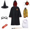 thumbnail image 3 of Uniforme escolar de bruja y mago para niños adultos, estilo Harris Potter, túnica, capa, bufanda, corbata, varita, collar, disfraz de Halloween, 3 of 4