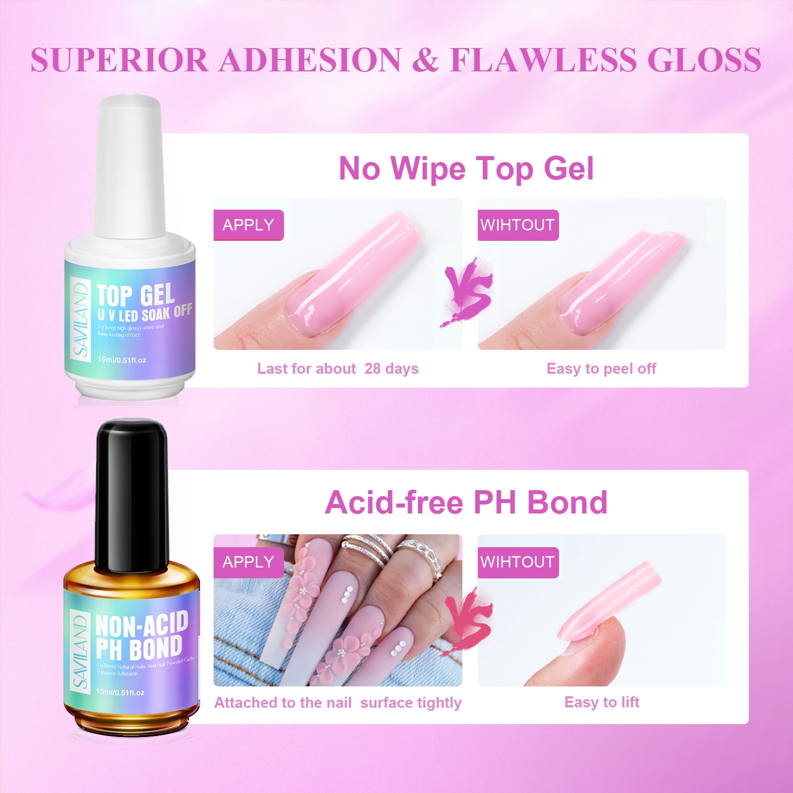 Saviland Acrylic Nail Kit Complete Set with Drill - White/Pink/Clear Acrylic Powder and Acrylic Liquid Set with Acrylic Nail Brush, Electric Nail Drill, Acid-Free Primer and Top Coat with Everything
