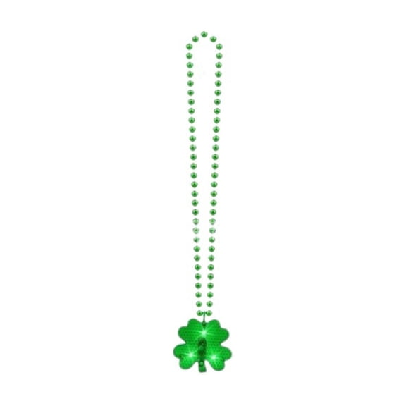St Patrick Day Necklace LED Light Up Beads, Green Shamrock Glow Jewelry for Party, Battery Operated Festival Accessory