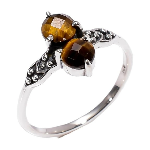 Natural Tiger Eye Ring 925 Sterling Silver Handmade Rings Jewelry Gift for Her