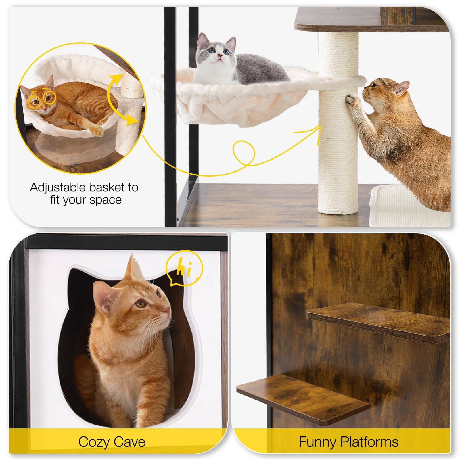 Aivituvin Cat Tree, 68-Inch Cat Tower for Indoor Cats, Wood Cat Condo Furniture with Litter Box Enclosure, 2-in-1 Modern Cat Tower
