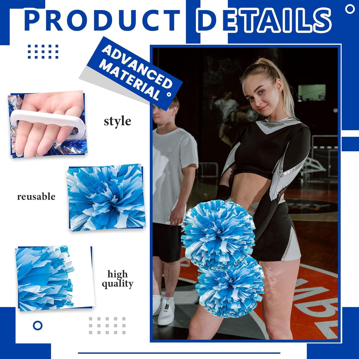 20 PCS pom poms Cheer, 13.8inch Sports Dance for Sports Team Spirit Cheering with Handle Rings